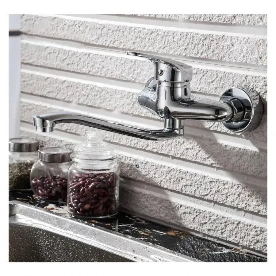 Bateria kuchenna ścienna z obrotową wylewką, stop, chrom, PM018