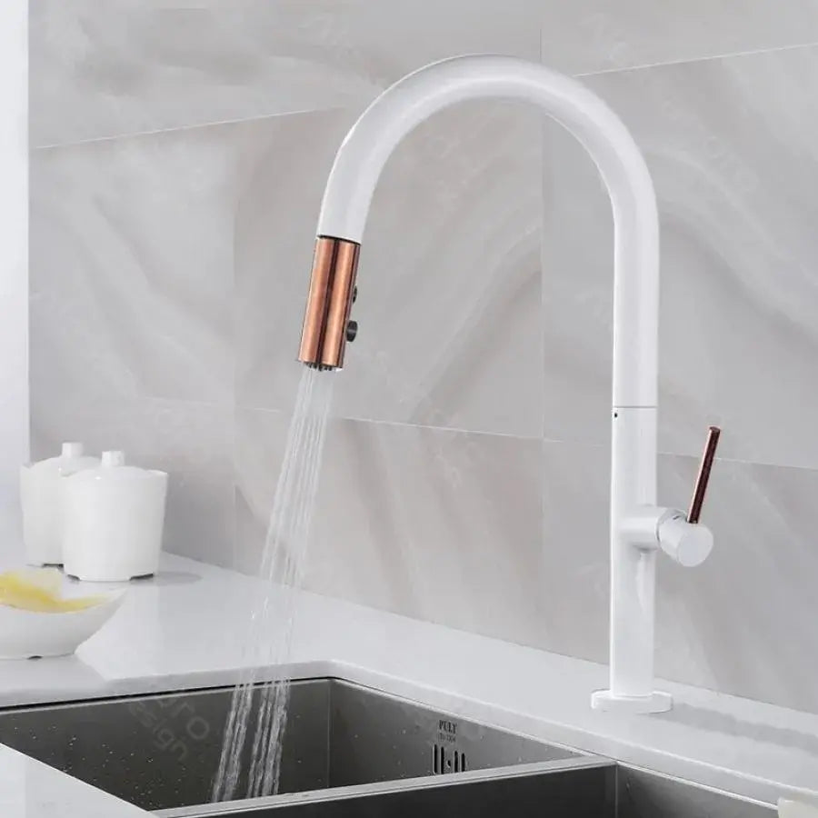 Bateria kuchenna z wyciąganą wylewką, mosiądz sanitarny, biały, CF/1035/A