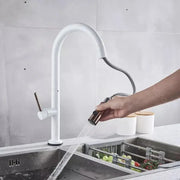 Bateria kuchenna z wyciąganą wylewką, mosiądz sanitarny, biały, CF/1035/A