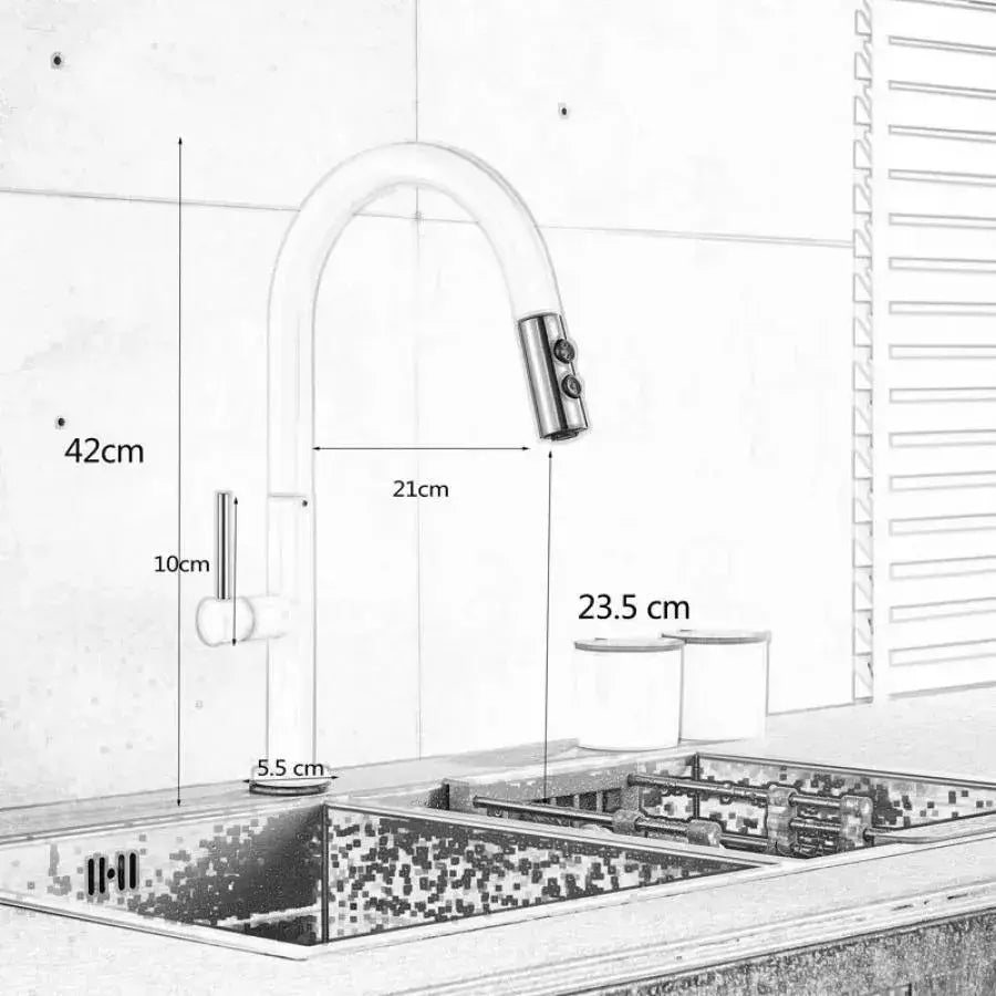 Bateria kuchenna z wyciąganą wylewką, mosiądz sanitarny, biały, CF/1035/A