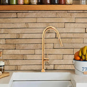 Bateria kuchenna z wyciąganą wylewką prysznicową, mosiądz sanitarny, złoty, CF2043