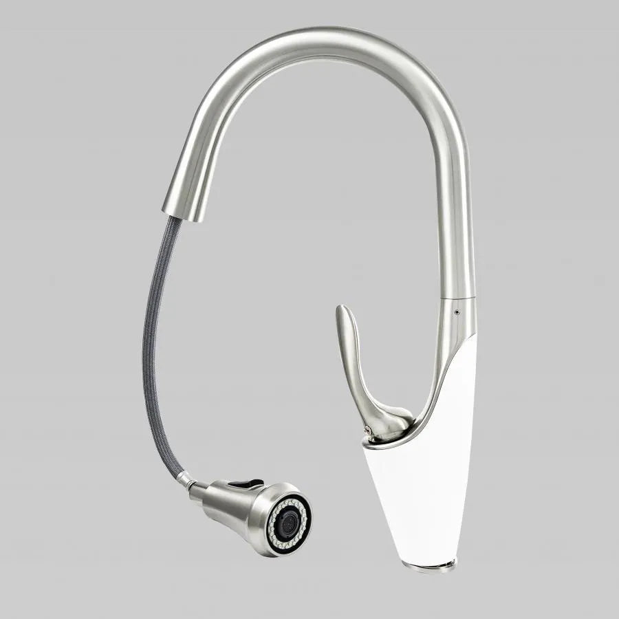 Bateria kuchenna z wyciąganą wylewką, mosiądz sanitarny, chrom, W054