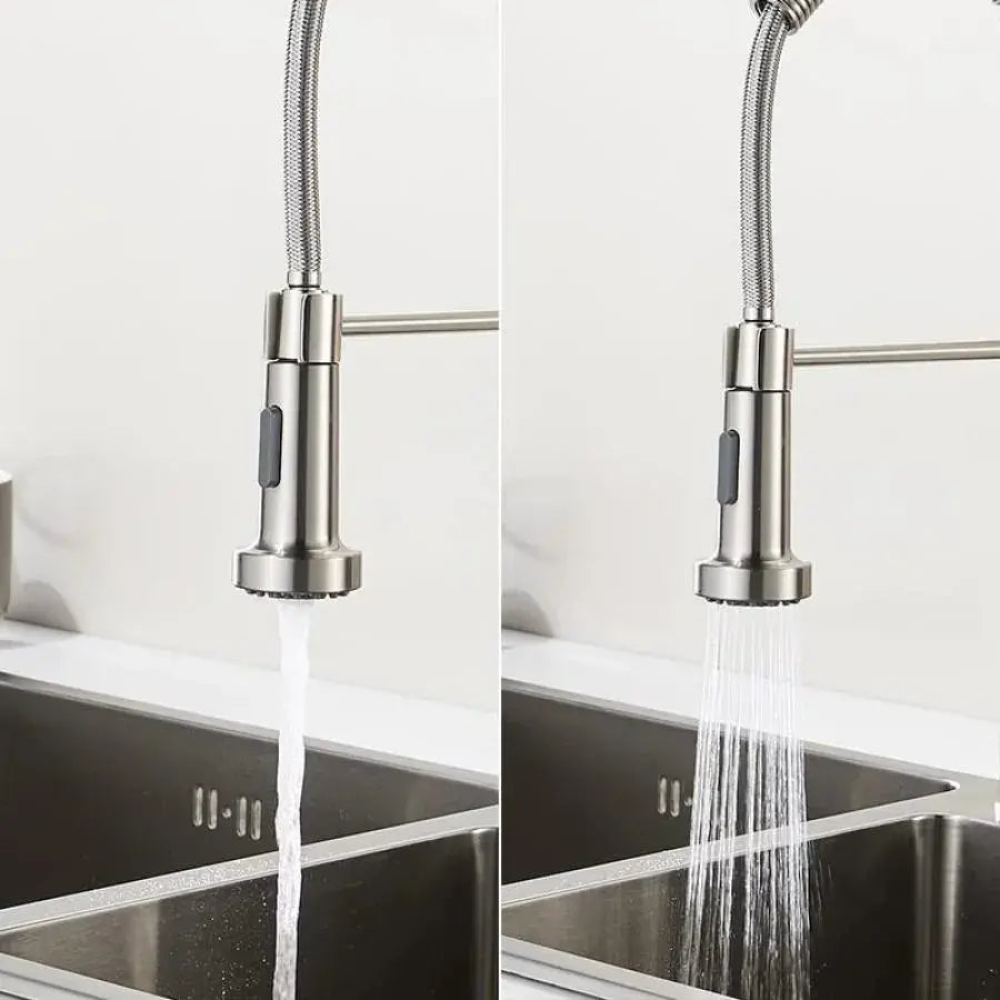 Bateria kuchenna z wyciąganą wylewką, stal nierdzewna i chromowany mosiądz, YD/101