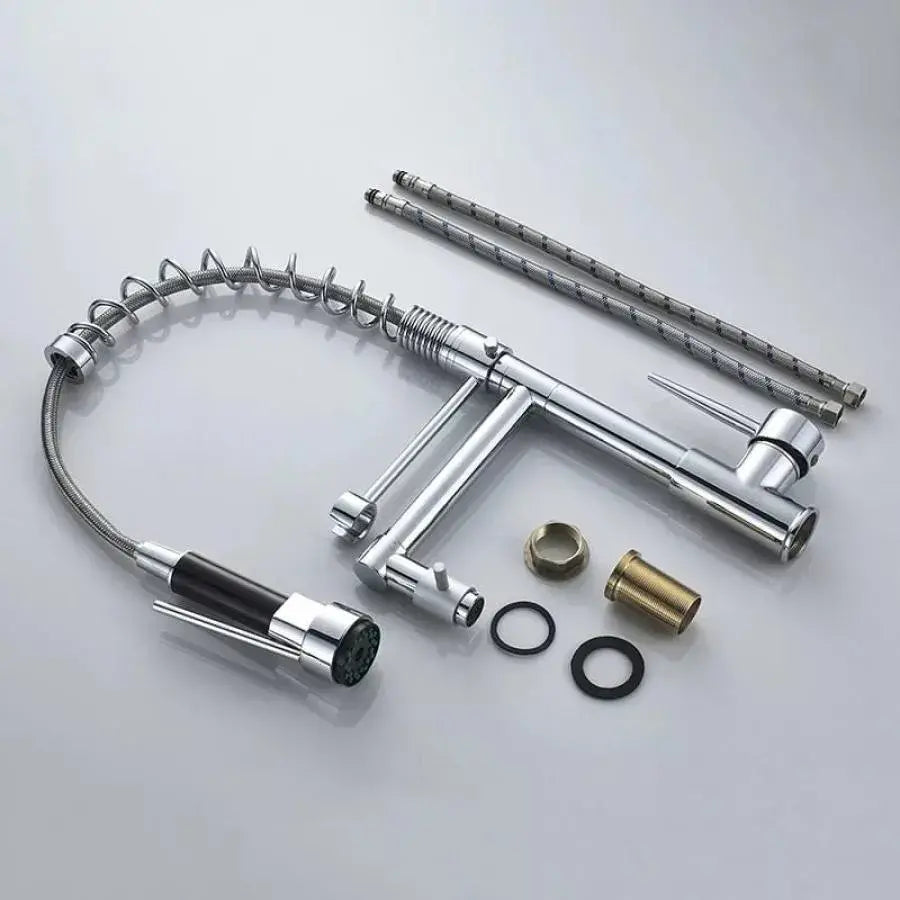 Bateria kuchenna z wyciąganą wylewką, stal nierdzewna i chromowany mosiądz, YD/201