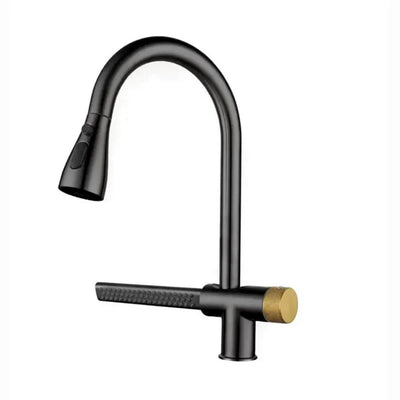 Bateria kuchenna z wyciąganą wylewką prysznicową, czarna stal nierdzewna, funkcja wodospadu YB1500H