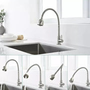 Bateria kuchenna elastyczna wylewka 2 strumienie głowica ceramiczna satynowa stal nierdzewna przyłącza w zestawie CF031