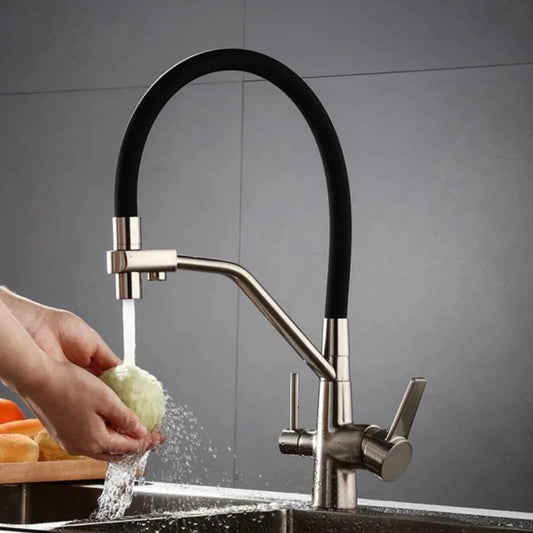 3-drożny kran kuchenny elastyczny rura sanitarny mosiądz srebrny czarny