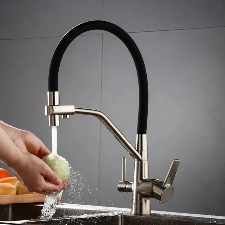 3-drożny kran kuchenny elastyczny rura sanitarny mosiądz srebrny czarny