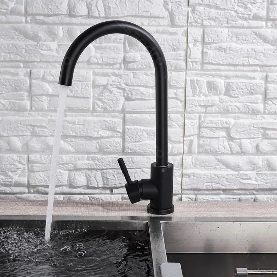 Jednouchwytowa bateria kuchenna z obrotową wylewką, głowica ceramiczna, stal nierdzewna, satynowa, czarna, złączki, zestaw montażowy w zestawie HS001