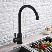 Jednouchwytowa bateria kuchenna z obrotową wylewką, głowica ceramiczna, stal nierdzewna, satynowa, czarna, złączki, zestaw montażowy w zestawie HS001