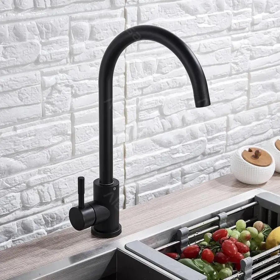 Jednouchwytowa bateria kuchenna z obrotową wylewką, głowica ceramiczna, stal nierdzewna, satynowa, czarna, złączki, zestaw montażowy w zestawie HS001