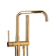Kran montowany na podłodze z tłokiem i wężem, mosiądz sanitarny, złoty, CF2041