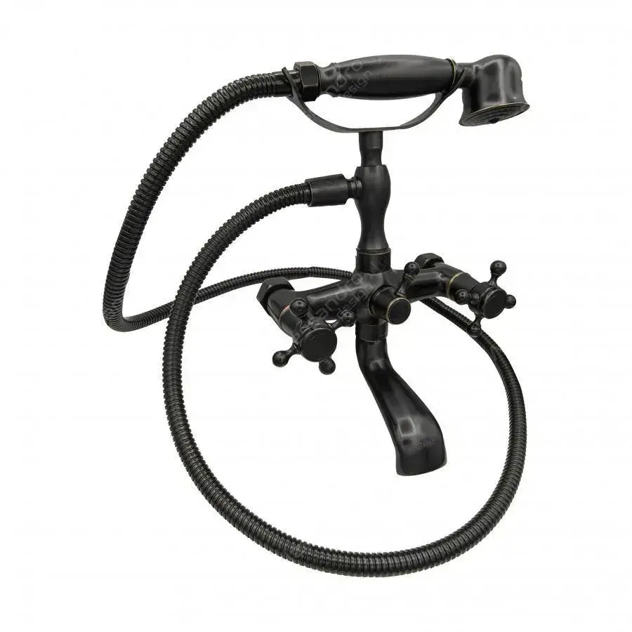 Bateria natryskowa z prysznicem ręcznym i wężem, mosiądz sanitarny, czarny, OD/2048