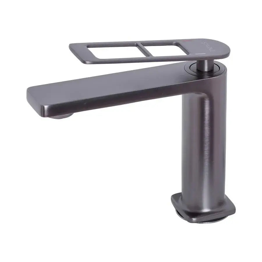 Jednouchwytowa bateria umywalkowa z głowicą ceramiczną, sanitarna, mosiądz, satynowa szarość, w zestawie złączki i zestaw montażowy 9707N