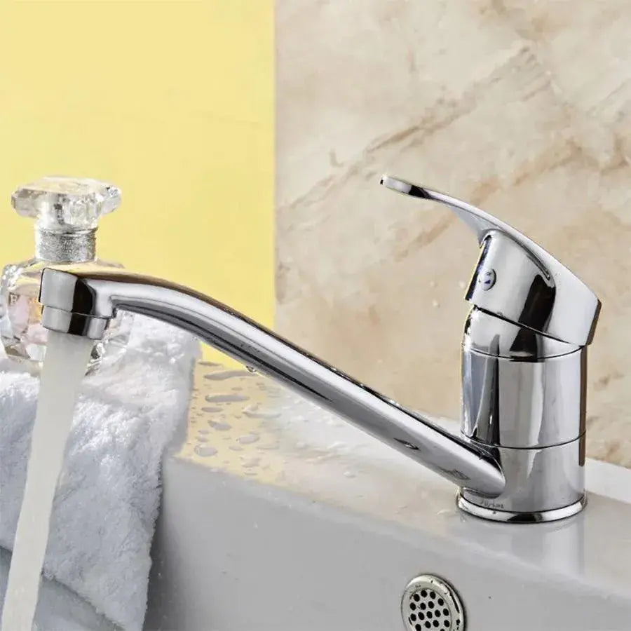 Bateria umywalkowa, wylewka obrotowa, długość 15 cm, głowica ceramiczna, chrom, przyłącze w zestawie