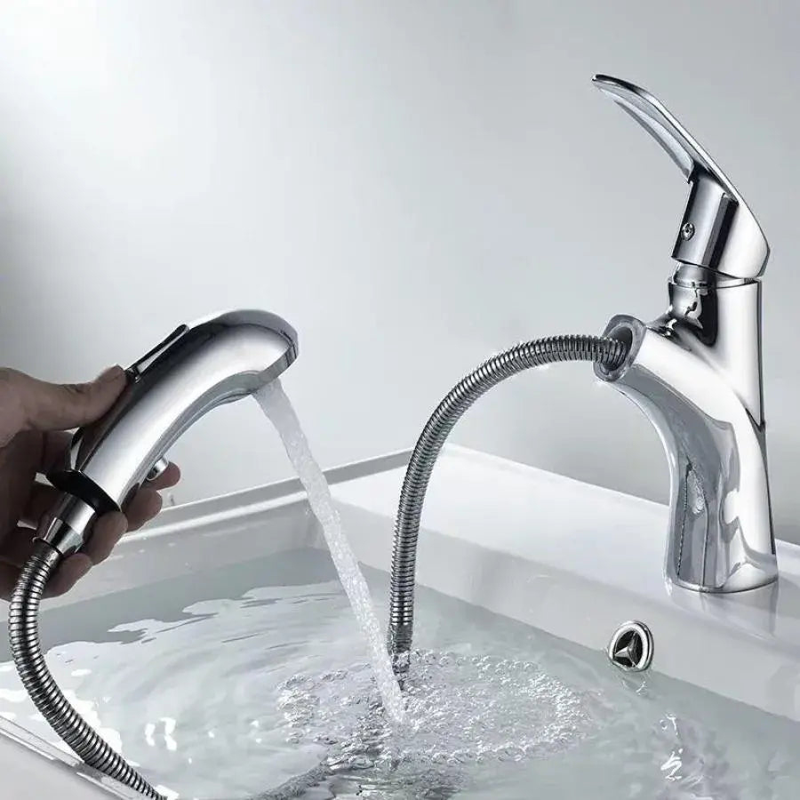 Bateria umywalkowa z wyciąganą wylewką prysznicową, mosiądz sanitarny, chrom, OD/2030