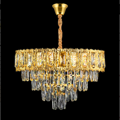 Kryształowy żyrandol BELVEDERE Eleganza 8xE14, średnica 49 cm, błyszczące złoto, regulowana wysokość