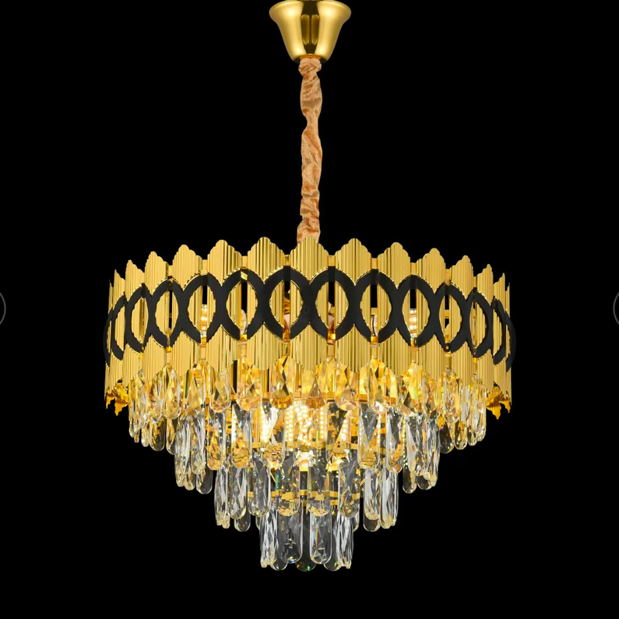 Żyrandol kryształowy PIERREFONDS Eleganza 8x E14, średnica 49 cm, błyszczące złoto, regulowana wysokość