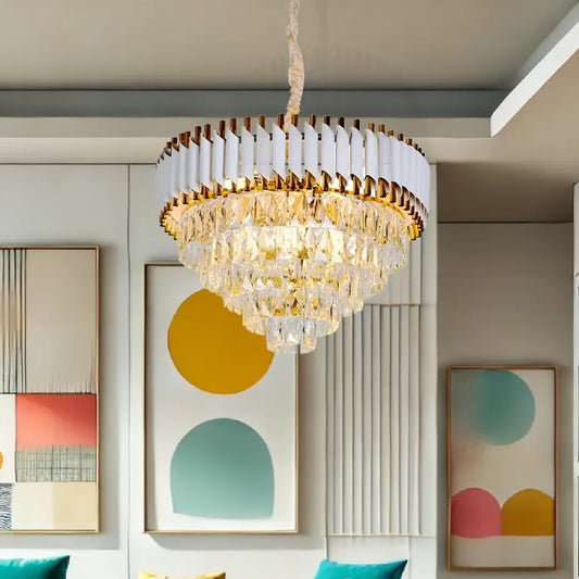 VERSAILLES Nobile Kryształowy Żyrandol 4xE14, Średnica 40 cm, Błyszczące Złoto i Biel, Regulowana Wysokość