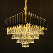 Żyrandol kryształowy VERSAILLES Eleganza 7x E14, średnica 49 cm, błyszczące złoto i czerń, regulowana wysokość