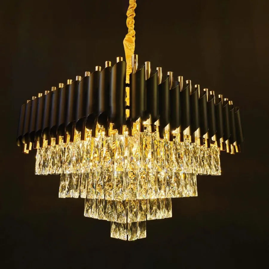 Żyrandol kryształowy VERSAILLES Eleganza 7x E14, średnica 49 cm, błyszczące złoto i czerń, regulowana wysokość