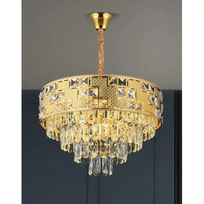 NEUSCHWANSTEIN Eleganza kryształowy żyrandol 7xE14, średnica 49cm, złoty, regulowana wysokość
