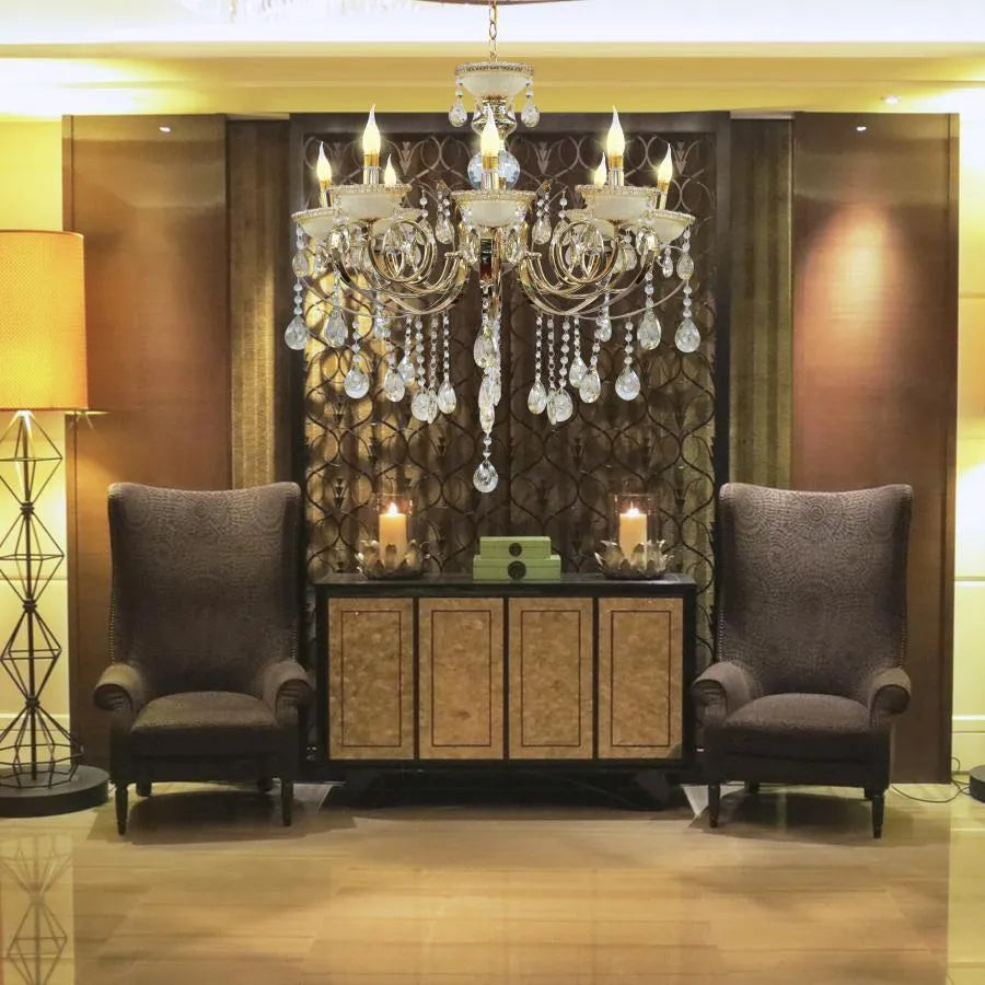 Żyrandol Giala, 8*E14, Złoty, Metal i Kryształ