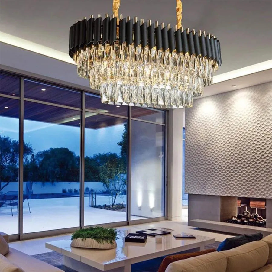 Żyrandol kryształowy VERSAILLES Regalis 10x E14, średnica 80 cm, błyszczące złoto i czerń, regulowana wysokość