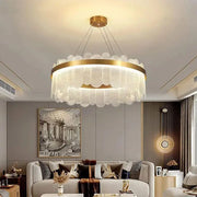 Żyrandol LED z pilotem Alonzo 93W Ściemnialny Średnica 60cm Złoty