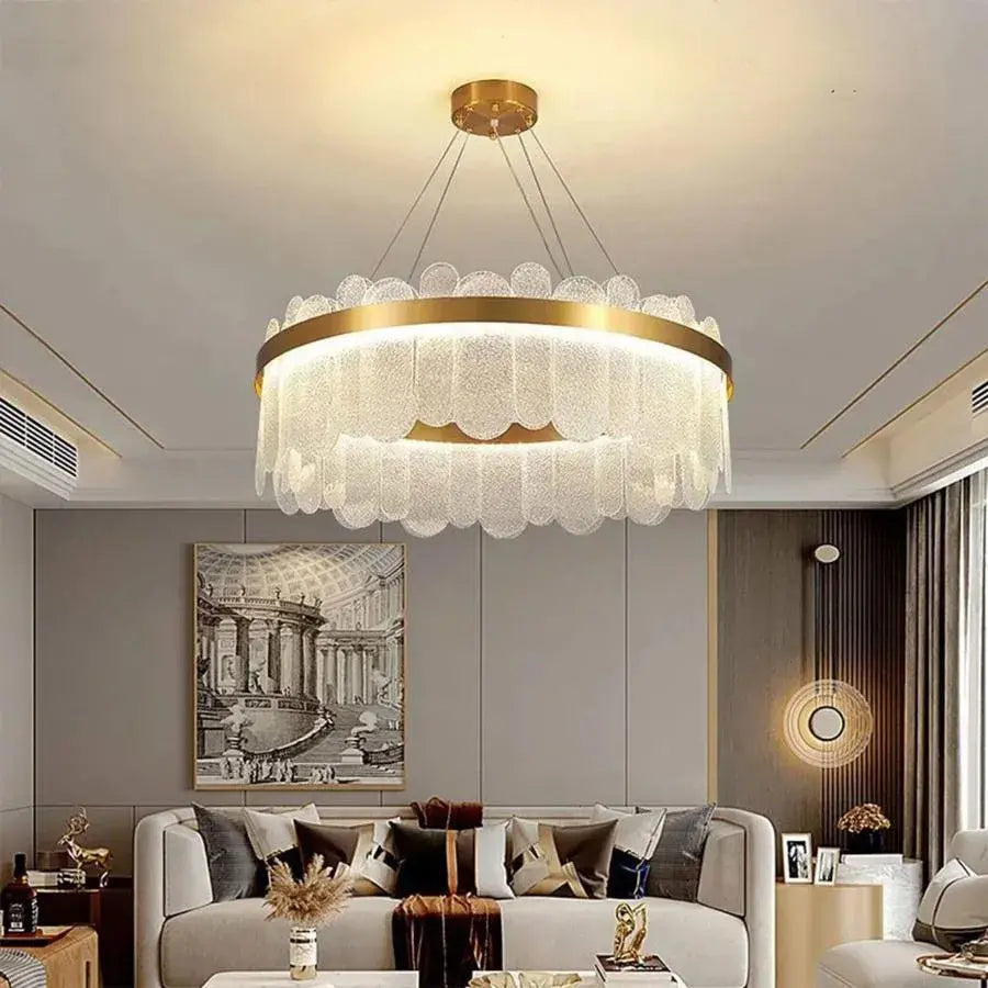 Żyrandol LED z pilotem Alonzo 93W Ściemnialny Średnica 60cm Złoty