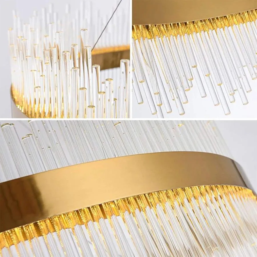 Żyrandol LED z pilotem Lazaro 63W ściemnialny złoty