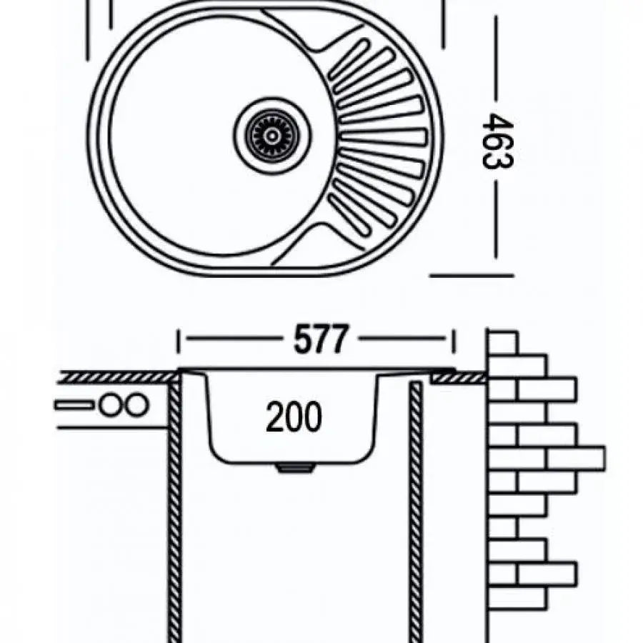 Zlew kuchenny Angora, 57*47 cm, Kwarc, Satyna, 570/470AG