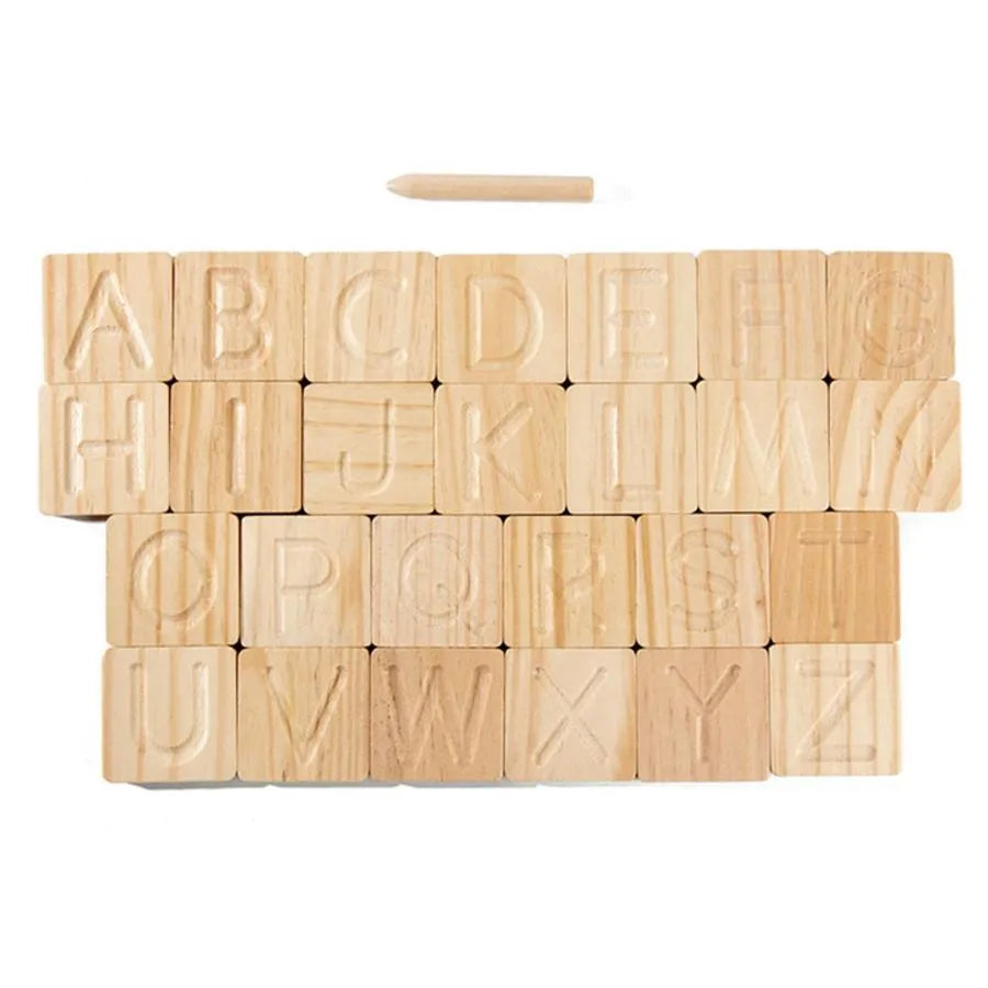 Pudełko edukacyjne, alfabet poznawczy, 30 elementów, drewno