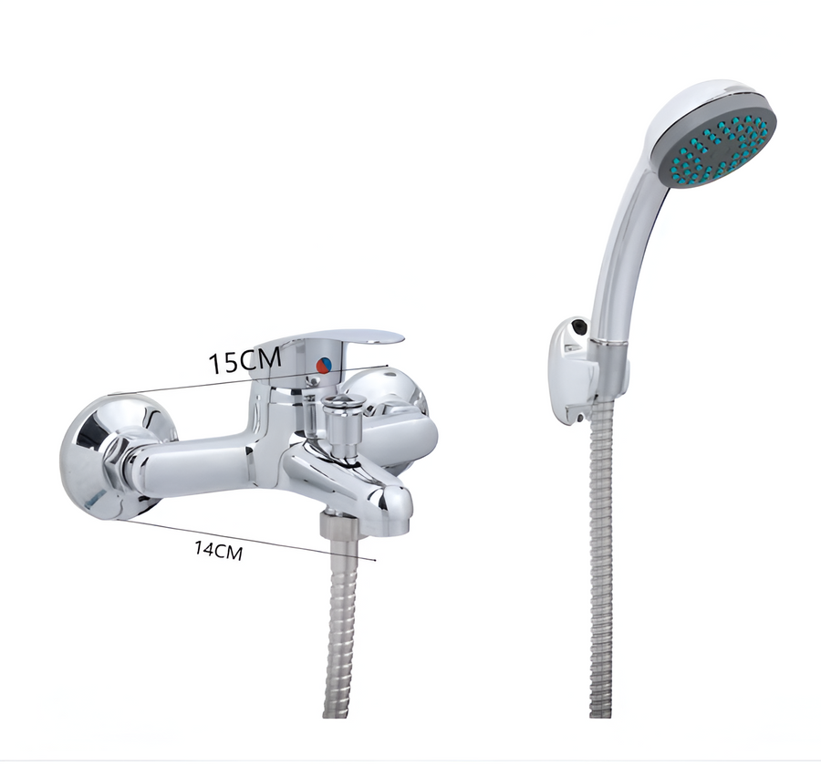 Bateria wannowa, słuchawka prysznicowa i wąż w zestawie, stop, głowica ceramiczna, chrom, CD001