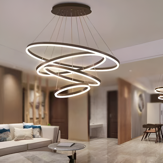 Zawieszany żyrandol LED z pilotem CASIANA 130W, 4 koła, światło zimne/ciepłe/neutralne, możliwość przyciemniania, czarny, żyrandole LED z regulacją wysokości z pilotem Domyślny tytuł Alessandro Design