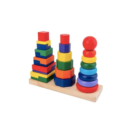 Gra edukacyjna z figurami geometrycznymi typu piramida, 3 części, drewno