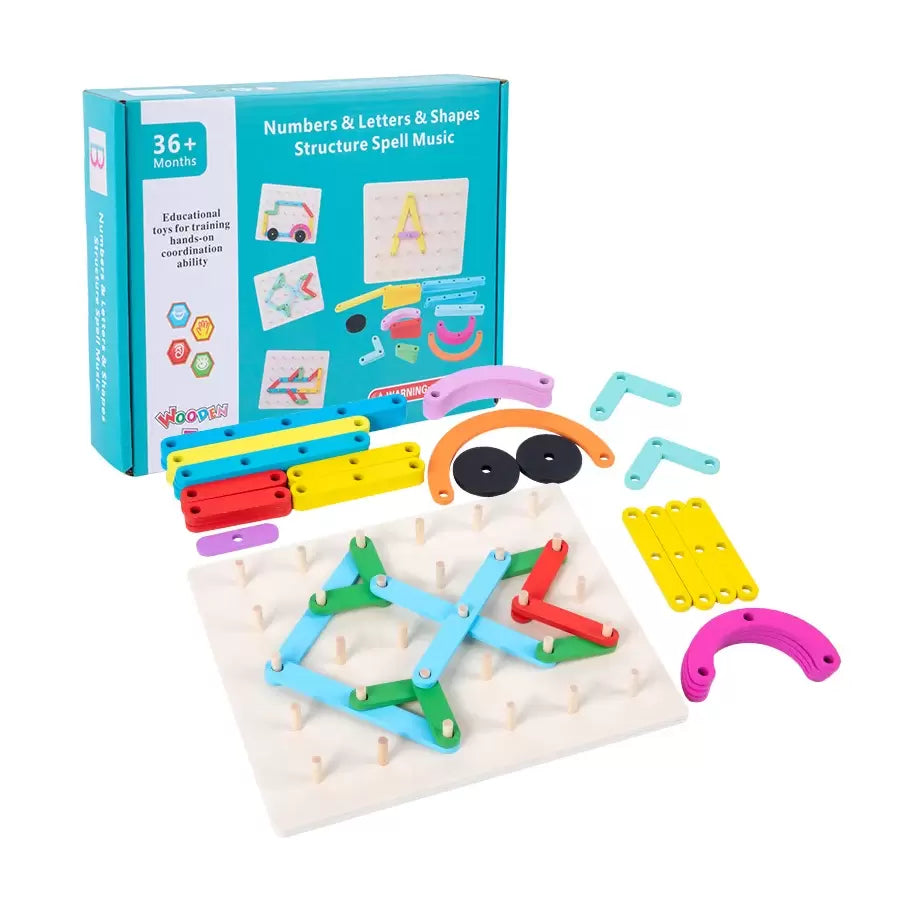 Montessori Drewniana Geoboard Gra Struktura Zaklęcia Litery Cyfry