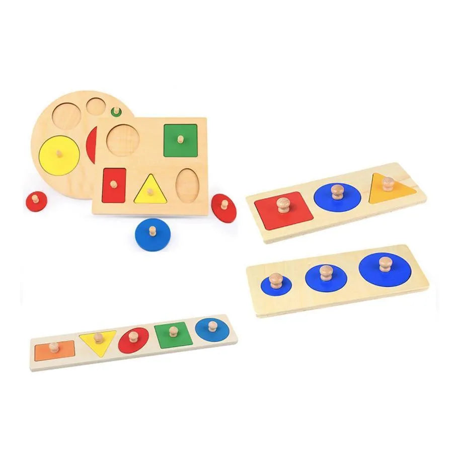Wielokolorowa gra planszowa z figurami geometrycznymi, 6 elementów, drewno