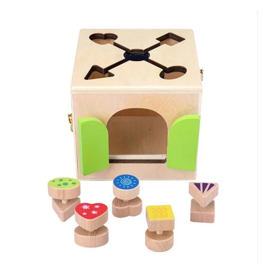 Wielofunkcyjna zabawka edukacyjna Montessori Magic Lock Cube, 6 elementów, wielokolorowa, drewno i metal