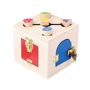 Wielofunkcyjna zabawka edukacyjna Montessori Magic Lock Cube, 6 elementów, wielokolorowa, drewno i metal
