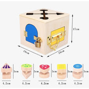 Wielofunkcyjna zabawka edukacyjna Montessori Magic Lock Cube, 6 elementów, wielokolorowa, drewno i metal