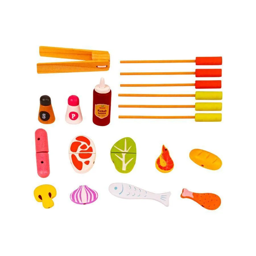 Zabawka do grillowania, 35 elementów, wielokolorowa, drewniana