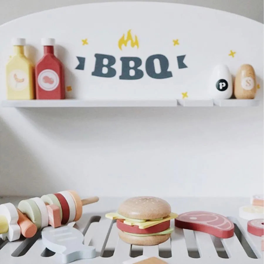 Drewniana zabawka do grilla, 52 elementy, wielokolorowa, drewno