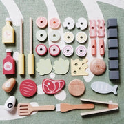 Drewniana zabawka do grilla, 52 elementy, wielokolorowa, drewno