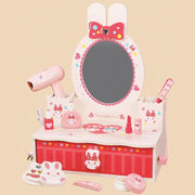 Zabawka stołowa do makijażu i pielęgnacji w kształcie króliczka, 16 elementów, różowa, drewniana
