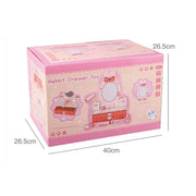 Zabawka stołowa do makijażu i pielęgnacji w kształcie króliczka, 16 elementów, różowa, drewniana