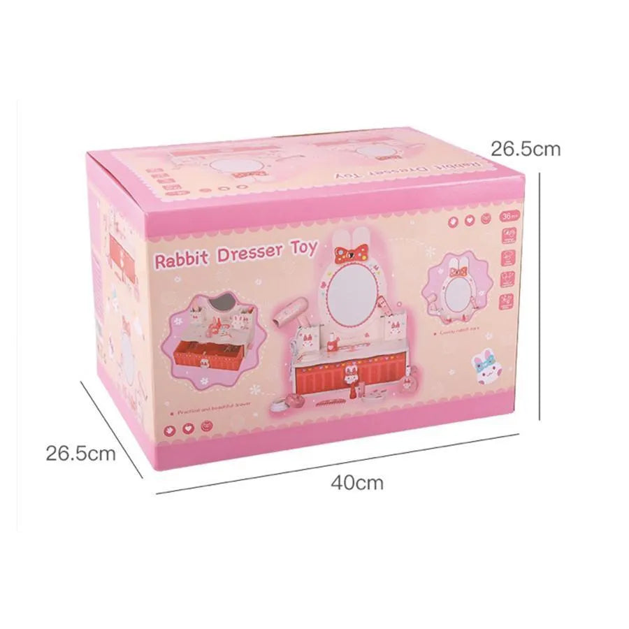 Zabawka stołowa do makijażu i pielęgnacji w kształcie króliczka, 16 elementów, różowa, drewniana