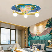 Żyrandol Beti, 3*E27, Niebieski, Drewno