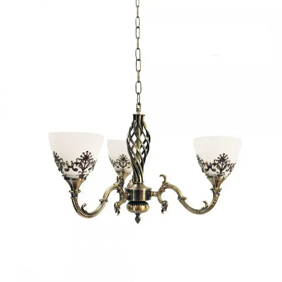 Żyrandol w stylu vintage, wiszący, COTTAGE, okrągły, 3xE27, szkło i metal, brąz