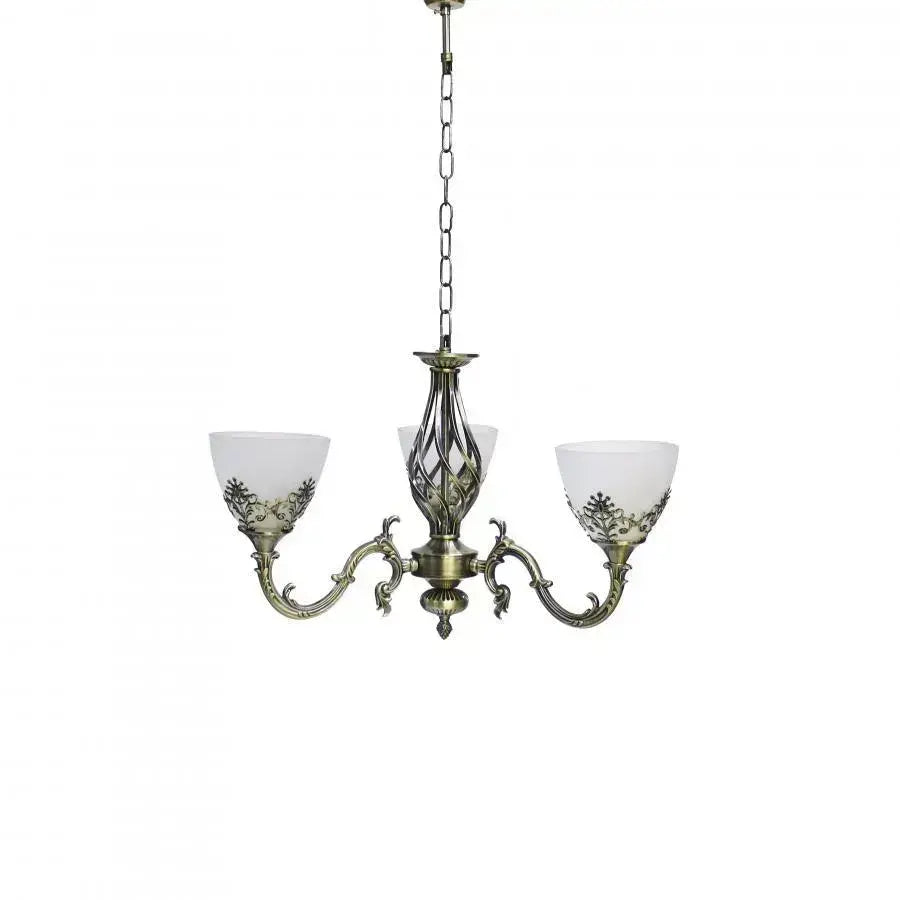 Żyrandol w stylu vintage, wiszący, COTTAGE, okrągły, 3xE27, szkło i metal, brąz